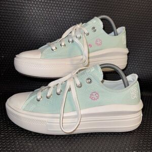 Converse Chuck Taylor All Star Platform Teal Floral Embroidery Womens Size 9.5